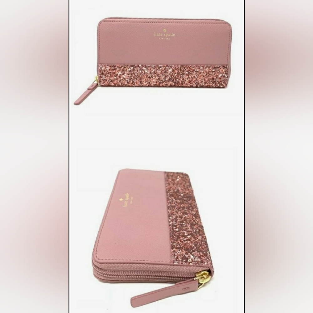 Kate Spade Greta Court Pink Glitter Wallet Clutch